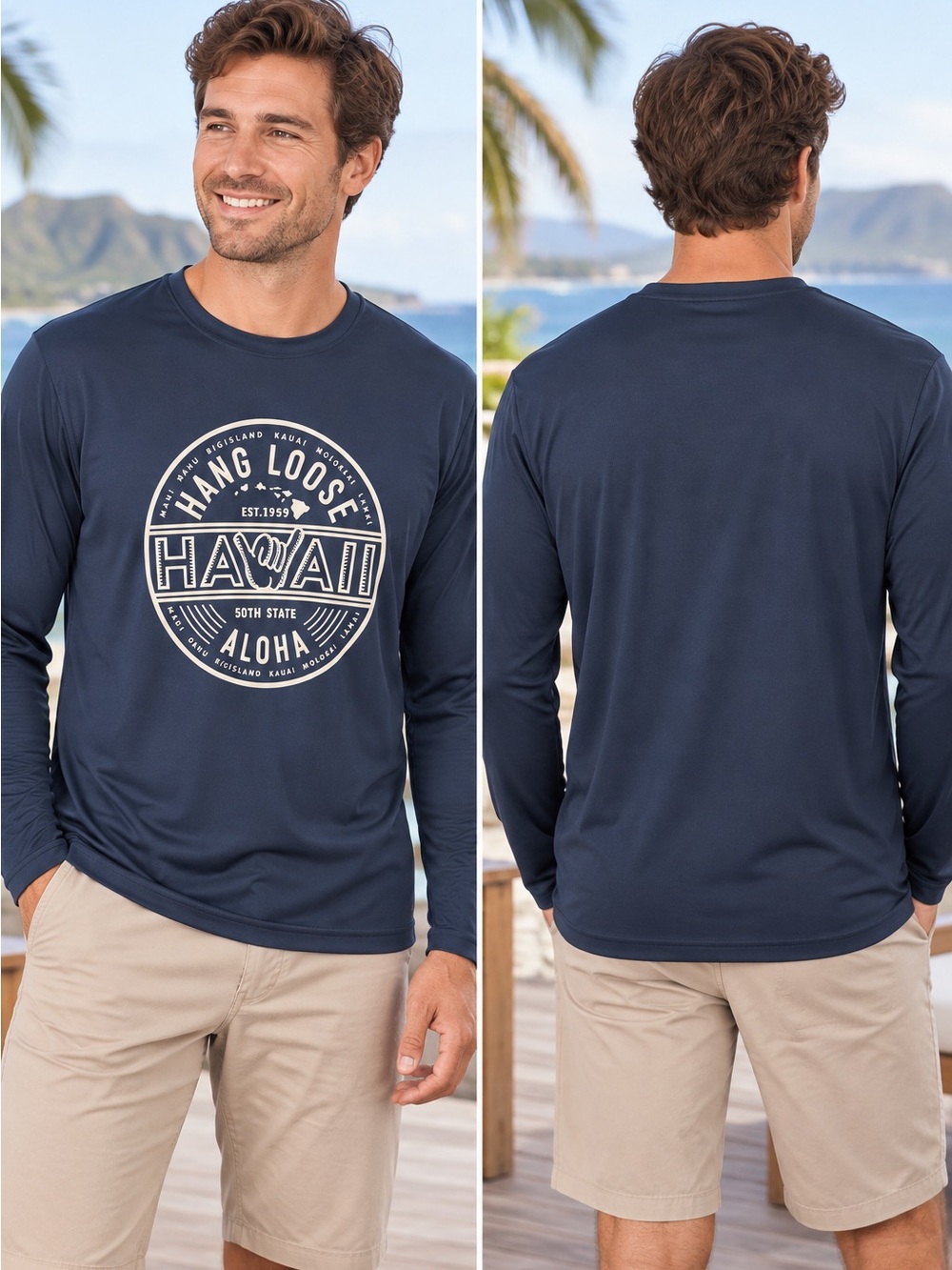 Island Crew Hawaii Dri-Fit Cool Long Sleeve T-Shirt – Shaka Hawaii (Navy Blue) L